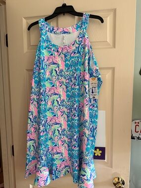 Lulu-B Sleeveless Swirl-Print Dress in Aqua, Pink & Blue